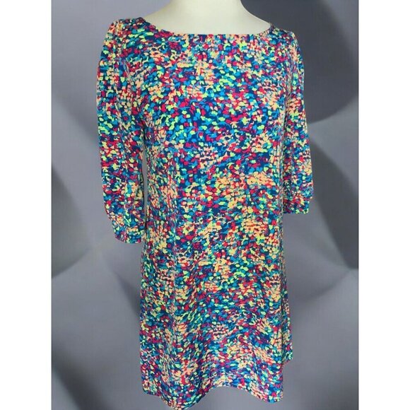 Yahada Womens MultiColor Abstract Quarter Sleeve Polyester Mini Dress Small - Picture 7 of 8